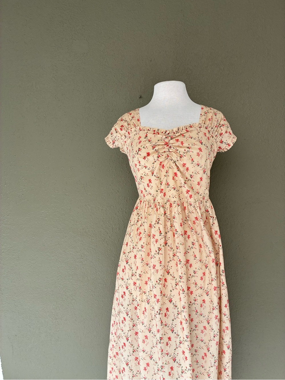 Christy Dawn Cream Floral Midi Dress with Pink Red Buds